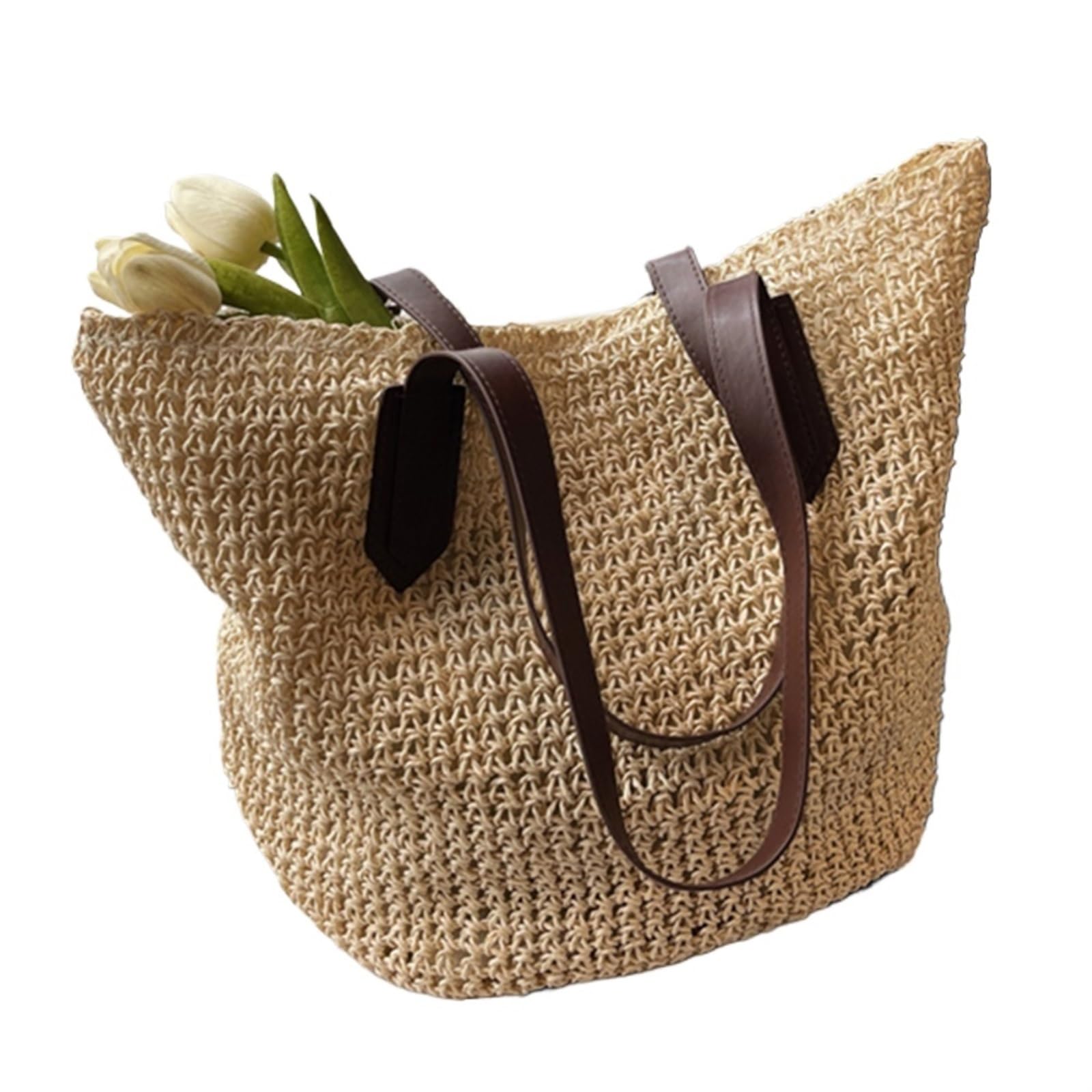 Ebzfaso Beige Woven Straw Shoulder Bag