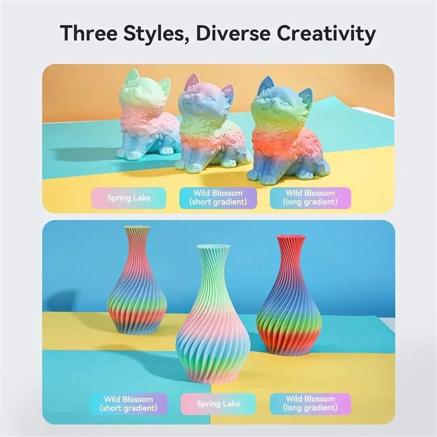 For creality Colorful Gradient for Hyper PLA Rainbow Filament 1.75mm 1KG High Speed Printing PLA Filaments 3D Pritner Materials(Wild Blossom-Short)