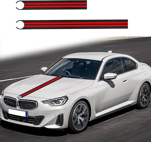 ramuel Compatible con calcomanías de fibra de carbono para tapa de maletero de automóvil, diseño de rayas, estilo deportivo de carreras, calcomanías