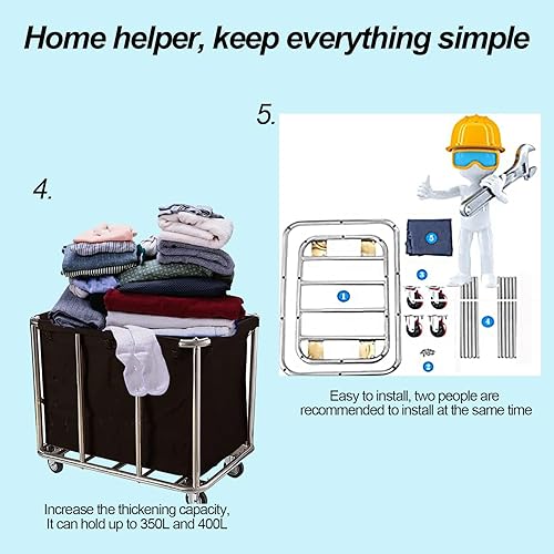 Miniatura 6 de Cesta de lavandería comercial con ruedas, industrial, 12 bushel, clasificadora, grande, impermeable, resistente, para el hogar, organizador