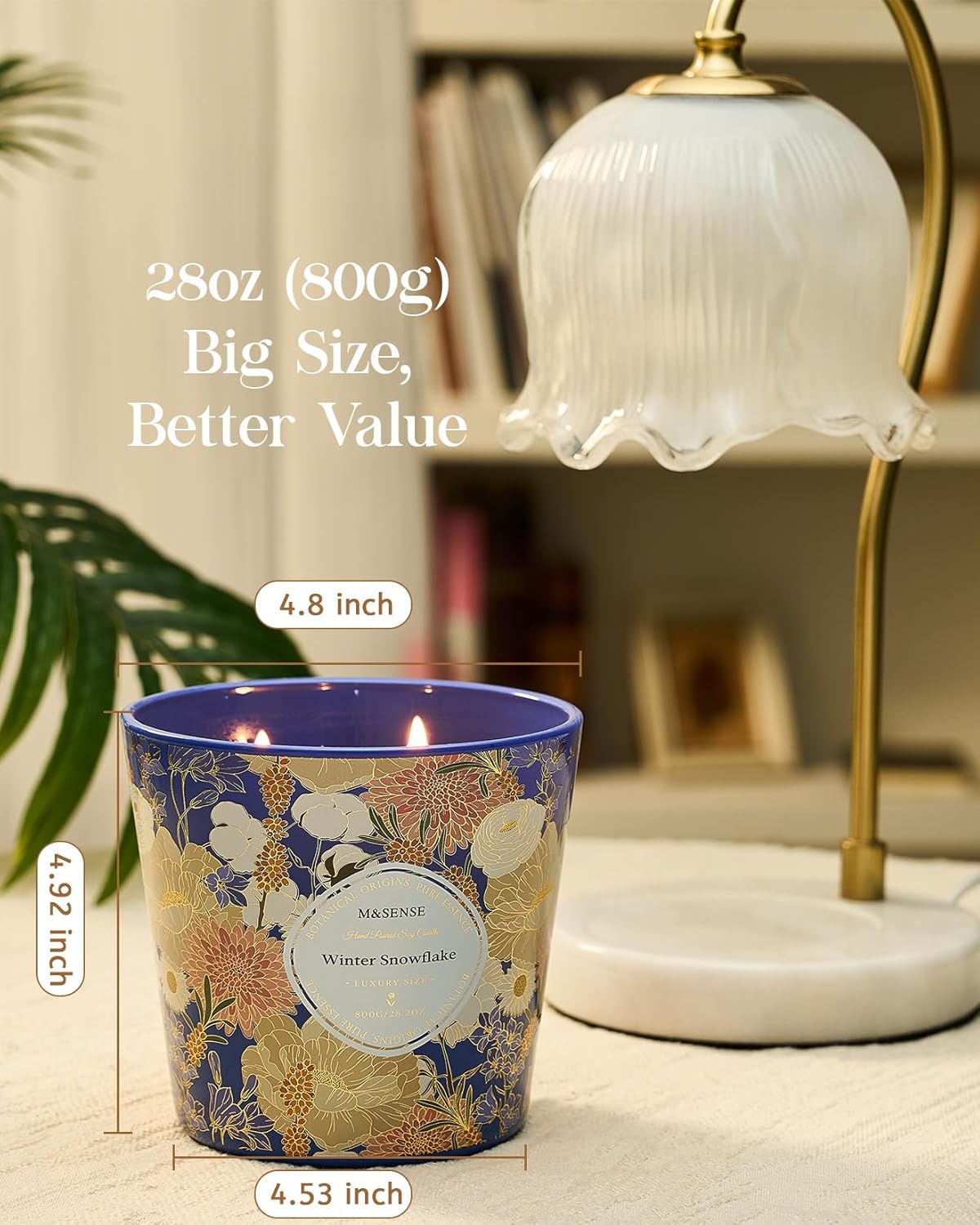 M&SENSE Winter Snow Flake Scented Candle, 28.2oz 3 Wick Natural Soy Wax Large Candles, Long Lasting Clean Slow Burning No Toxic Décor for Home Relaxation, Romantic Dates & Gift-Giving - Image 5