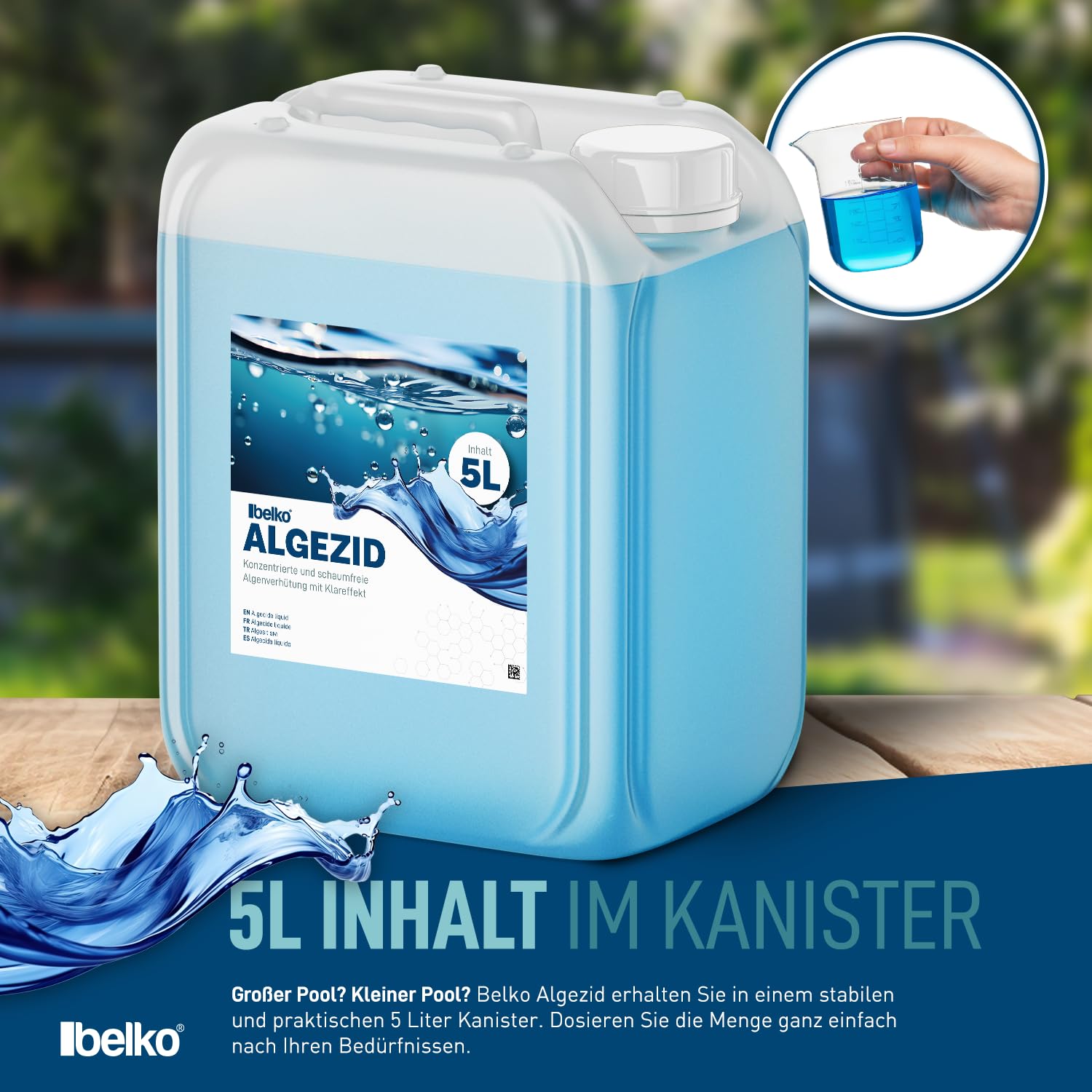 Belko® 20L Pool Algizid Algenverhütung flüssig - Präventives Anti Algenmittel für Schwimmbad & Pool und Whirlpool - gegen Algen, Algezid Poolklar Chlor Ergänzung