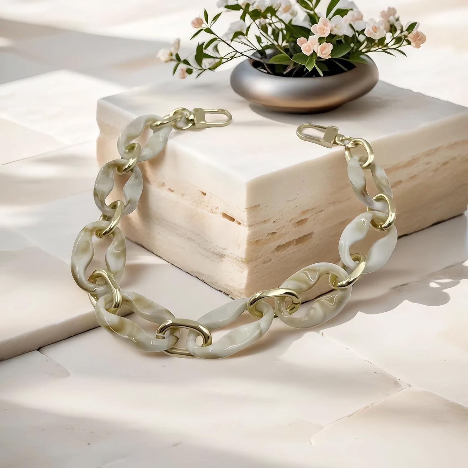 15.7 inch Purse Chain Strap Replacement Acrylic Purse Handle Stylish Bag Charms Chain Handbag Accessories DIY Craft(Light Brown and Beige) - Image 2