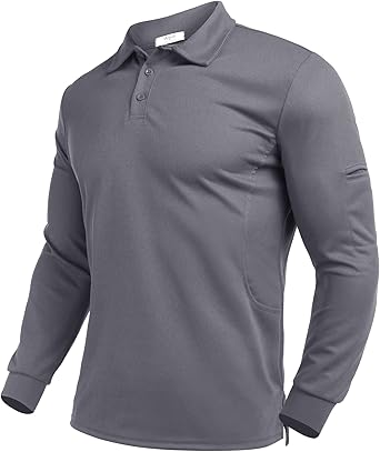 Deyeek Mens Long Sleeve Polo Shirts, Quick Dry Golf Polo for Men | UPF 50+ Sun Protection, Quick Dry & Moisture Wicking, Casual Collared Style, Lightweight Tactical Golf Shirt for Men