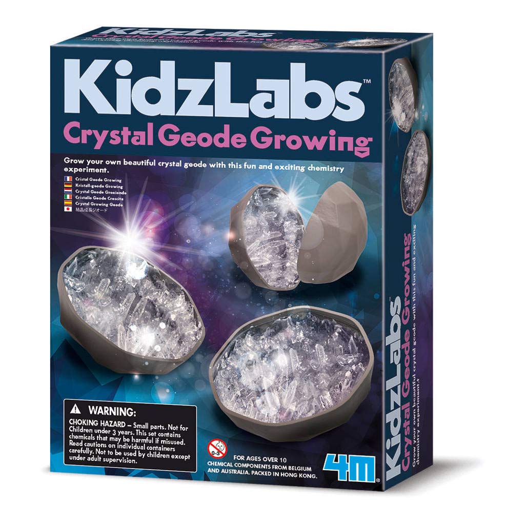 4M KidzLabs Grow Your Crystal Geodes Science Kit – Grow Two Sparkling Crystal Geodes Inside Realistic Shell Containers with Stands, Mixing Tools & Full Instructions – STEM Chemistry Kit Ages 8+