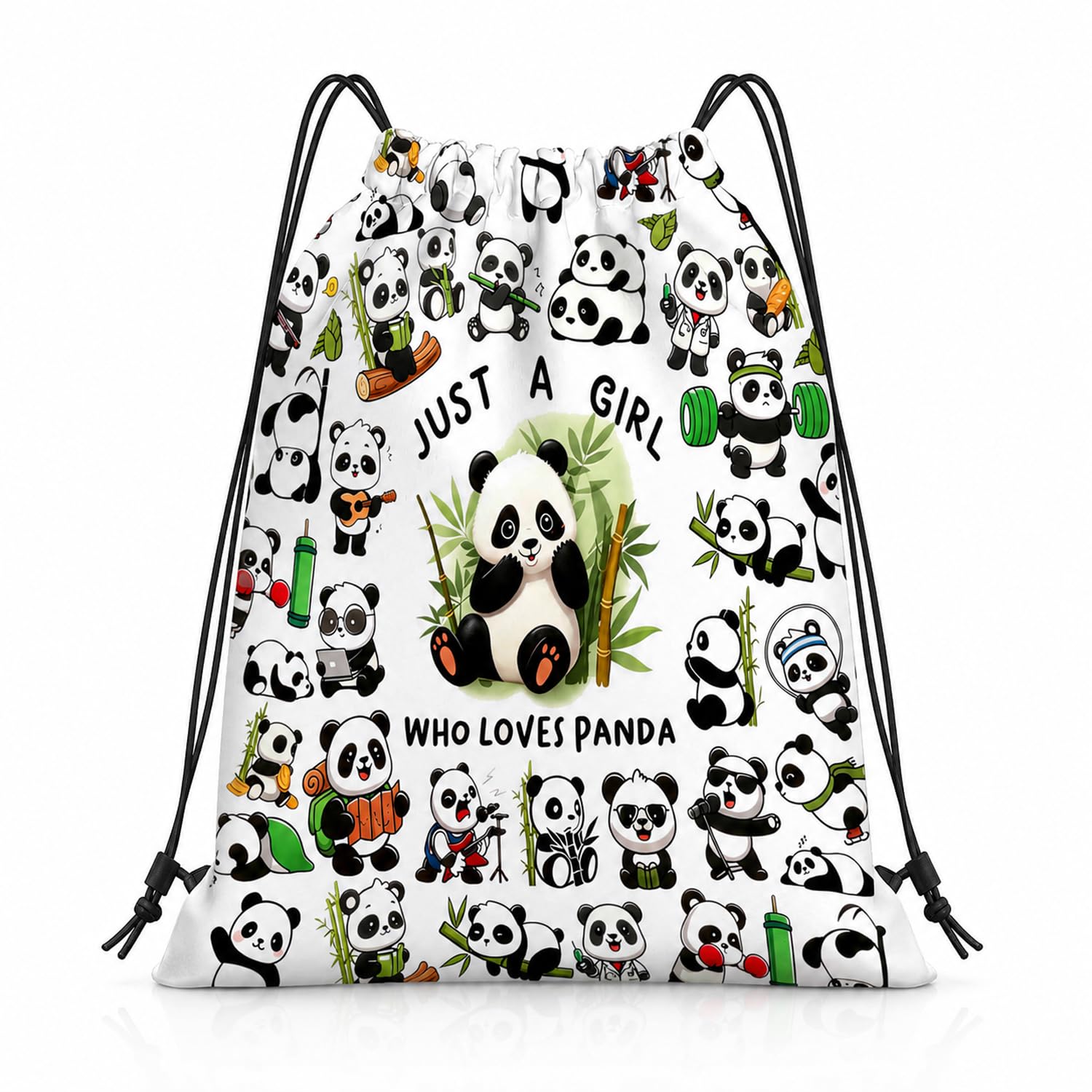 Onperpoe Panda Gym Bag, Panda Bear Children's Backpack Sports Bag Fabric Bag with Drawstring Panda Gift for Children Women Unisex Drawstring Bag for School Backpack Gym Travel Beach Swimming 45 x 36