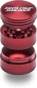 Santa Cruz Shredder Metal Spice Grinder Knurled Top for Stronger Grip 3-Piece Medium 2.2" Red