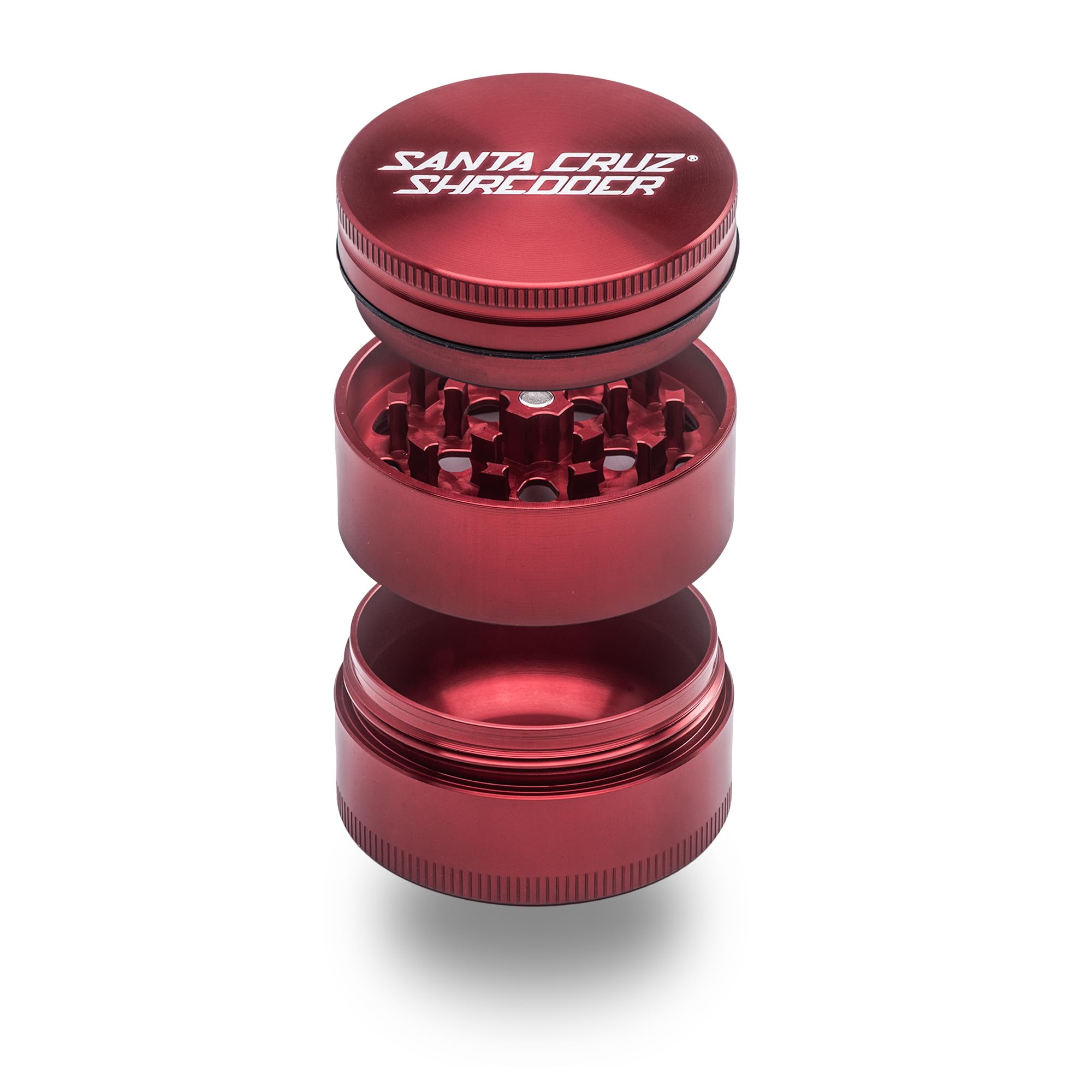 Santa Cruz Shredder Metal Herb Grinder Knurled Top for Stronger Grip 3-Piece Medium 2.2" (Red)