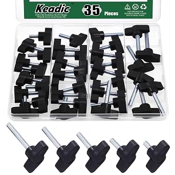Keadic 35 Pcs M6 5 مقاسات مشبك مقبض مسامير مجموعة تشكيلة من الكربون الصلب 36 # مسمار مخرش مخرش على مسمار تيو الجناح البلاستيك مقبض M6 x [ 13-50 ] مم