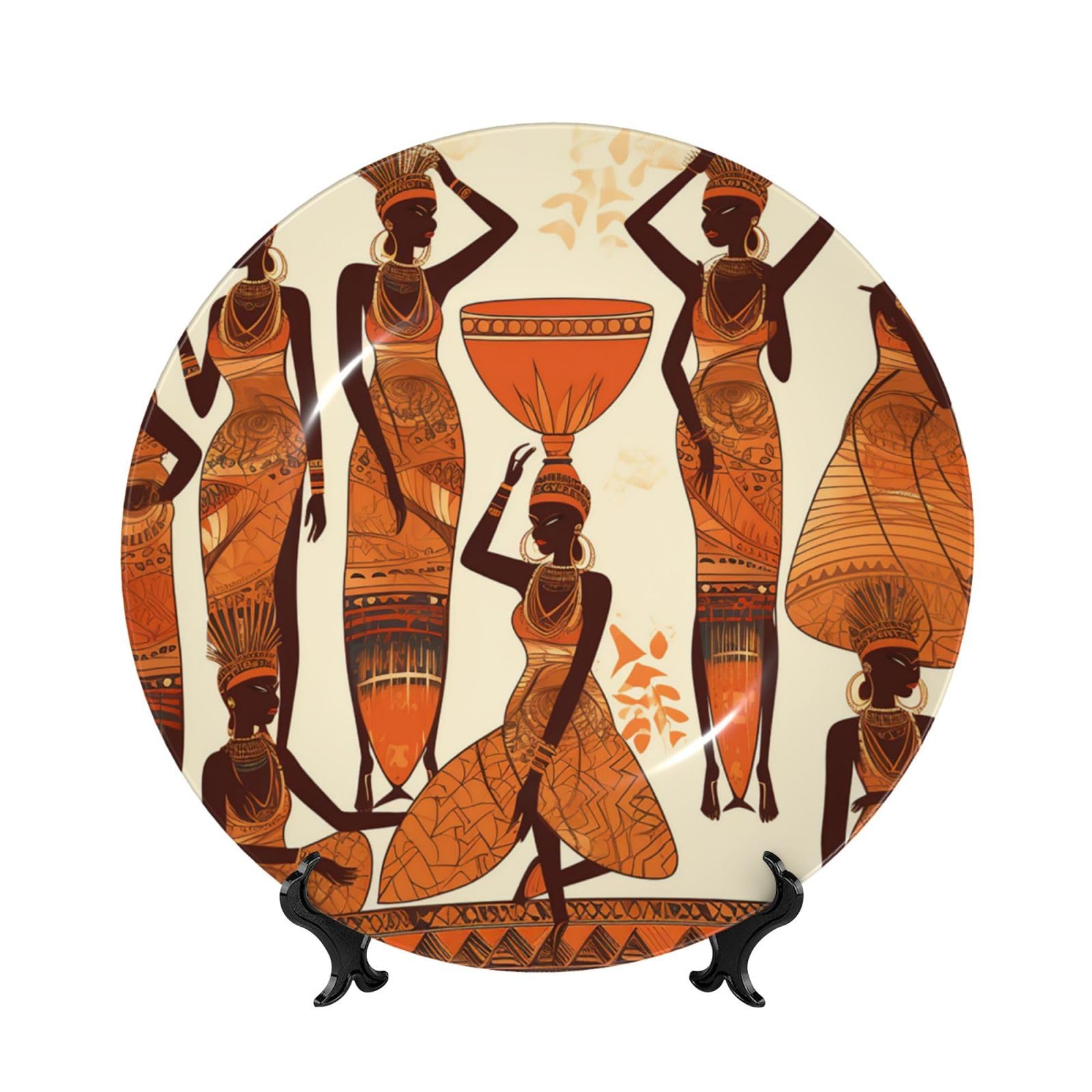 Assiette décorative en porcelaine artisanale 17cm avec support motif femme africaine
