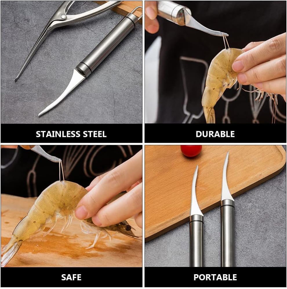 Image of Stainless Steel Prawn Seafood Peeler Shrimp Opener Oyster Shucking Knife Shrimp Stripper Lobster Knifes Shrimp Line Practical Seafood Tools Portable Kitchen Supplies 1 Pcs (Sliver)