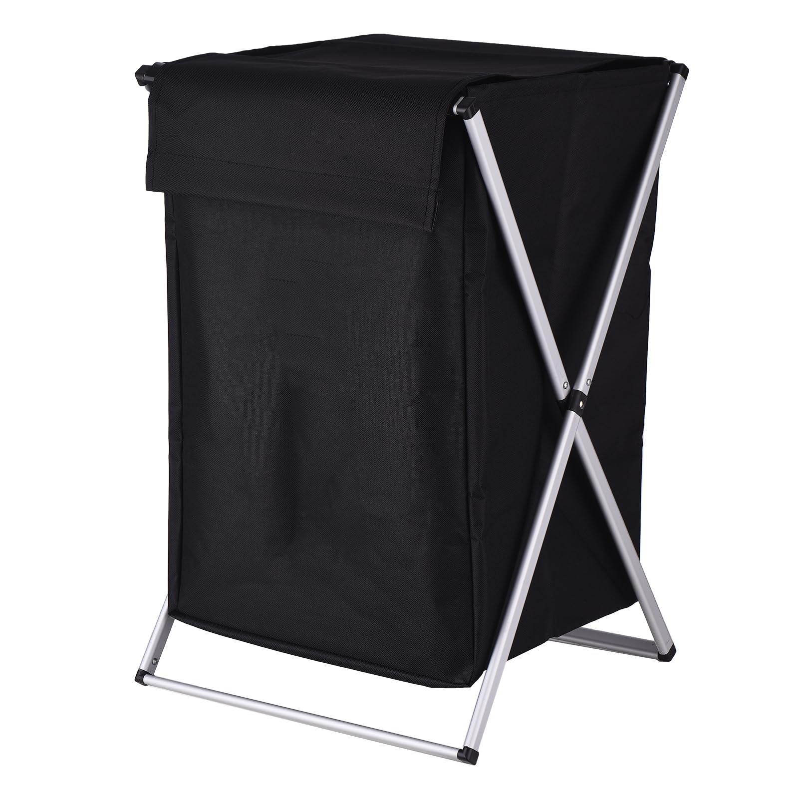 Panier à linge en tissu Oxford noir, corbeille pliante 1 section avec poignées