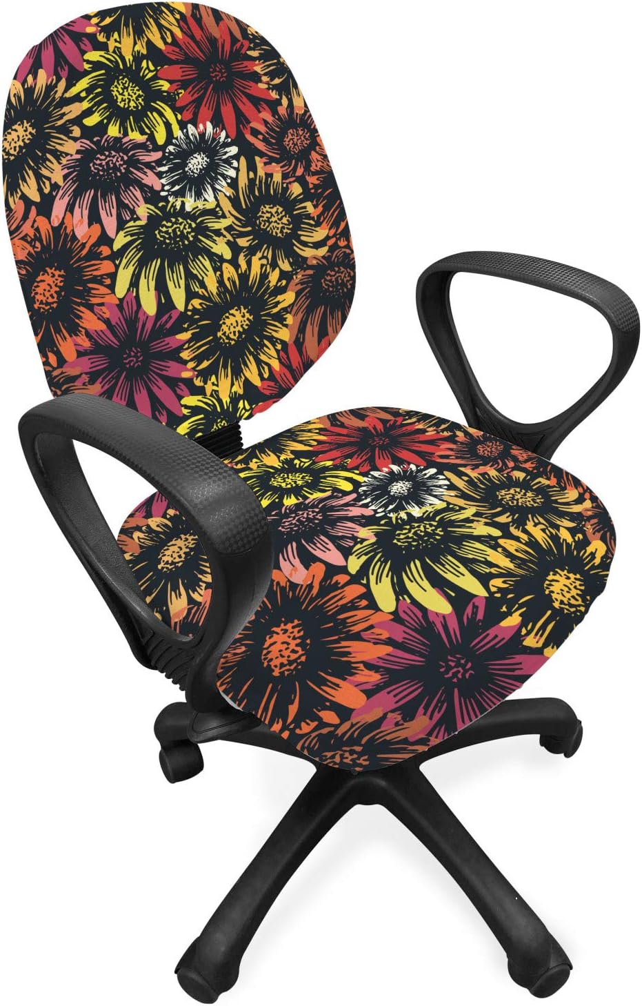 Ambesonne Floral Office Chair Slipcover, Vintage Daisy and Sunflowers Retro Grunge Vibrant Pattern Print, Protective Stretch Decorative Fabric Cover, Standard Size, Multicolor