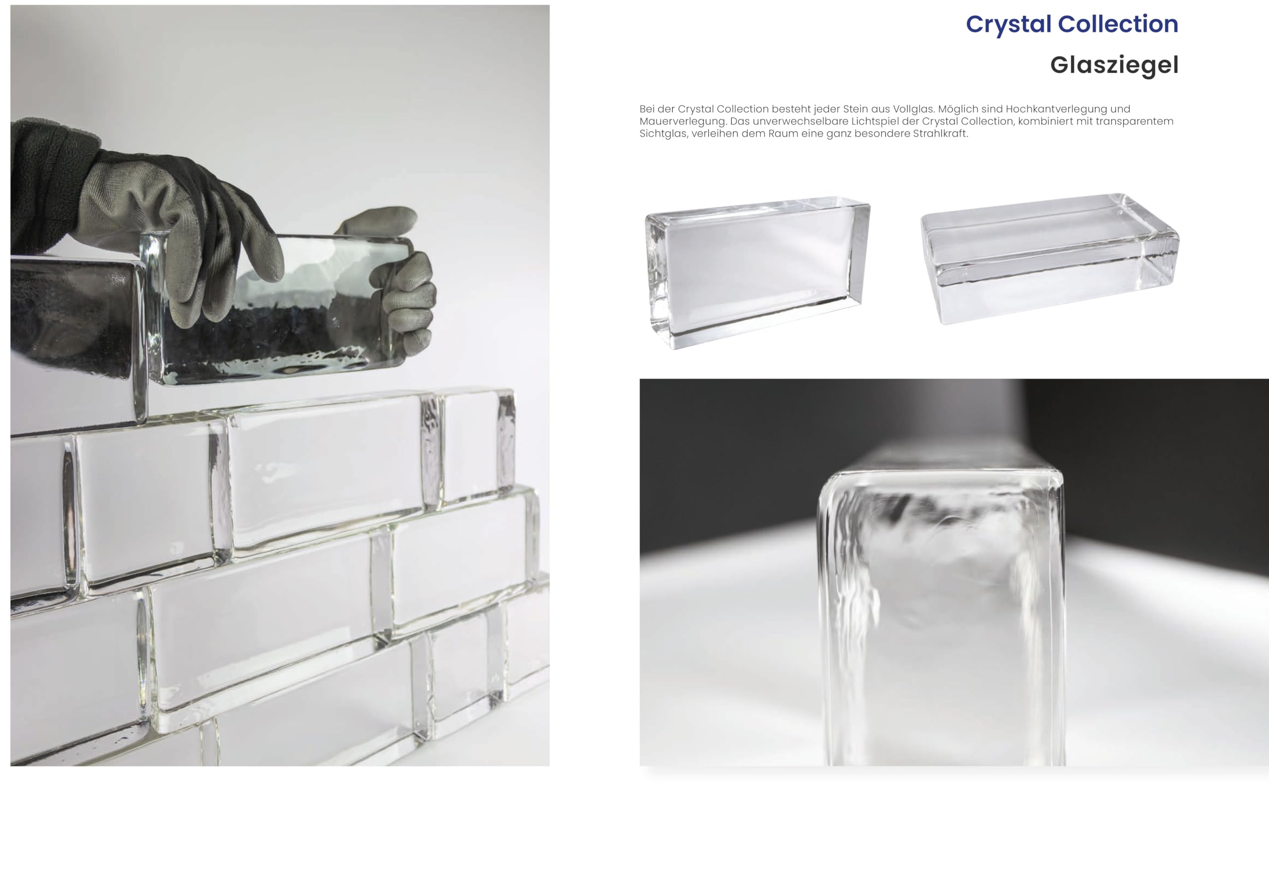 Fuchs Design Szklany clinker Crystal Collection Pure polerowany, ok. 20 x 10 x 5 cm