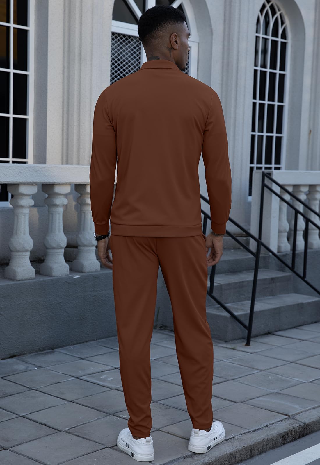 KUYIGO Tuta da uomo in 2 pezzi, a maniche lunghe, con zip intera, felpa e pantaloni a nido d'ape, casual, pullover sportivo, giacca da golf