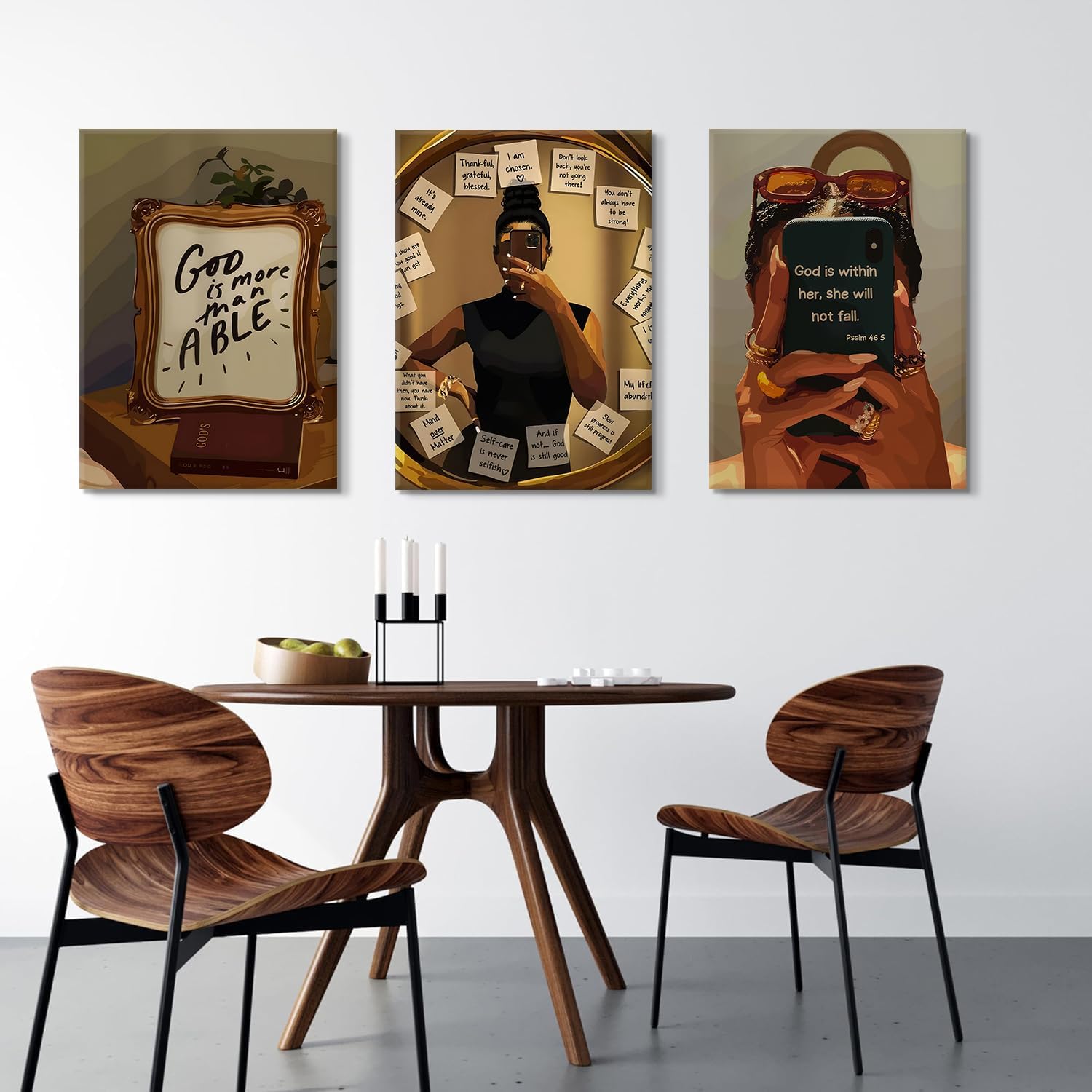 3 pcs Black Girl Wall Art African American Woman Canvas Wall Decor Black Women Wall Art Bohemian Fashion Woman Poster Christian Inspirational Girl Room Decor for Bedroom Bathroom 12x16 In Canvas