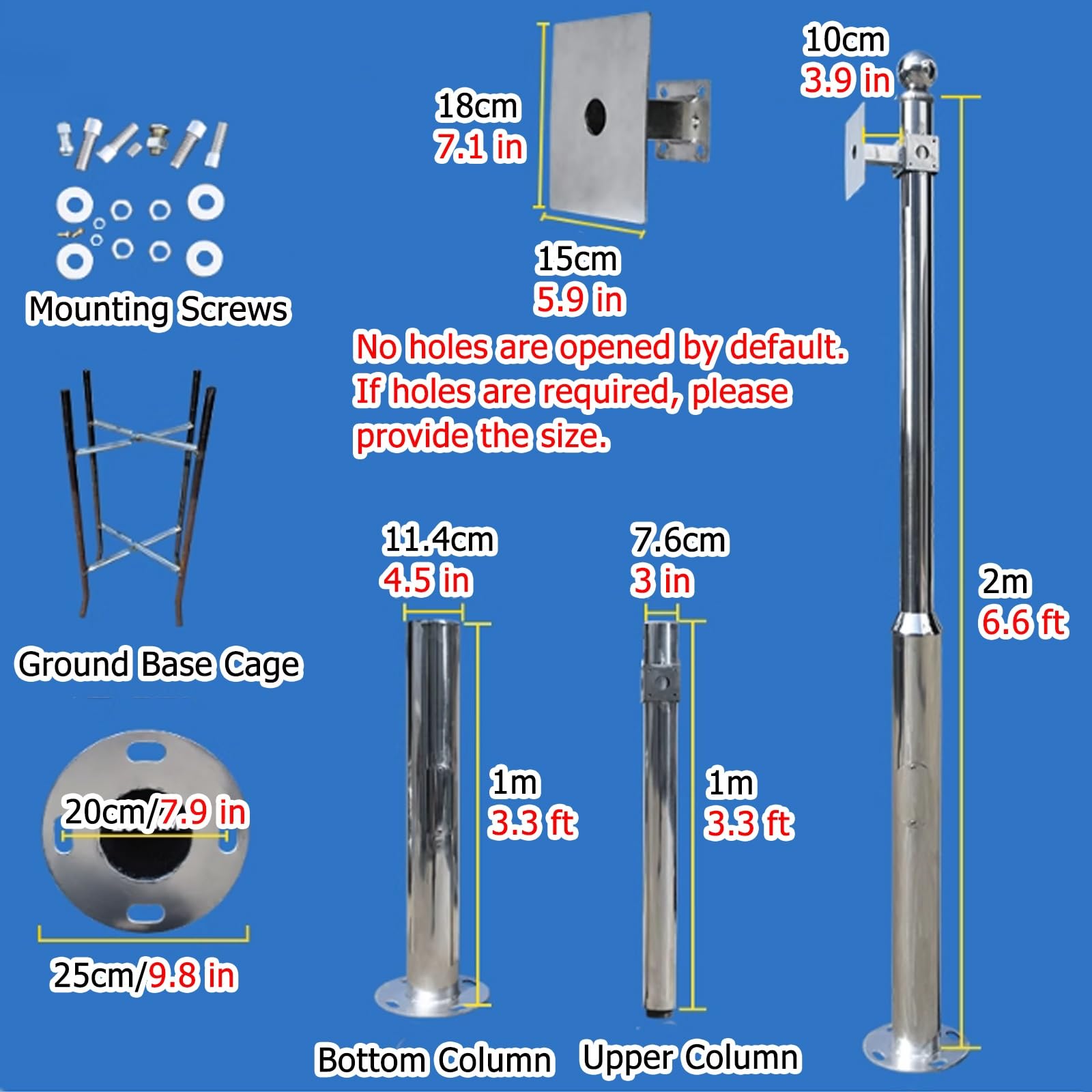 Poste de cámara de seguridad, soporte de vigilancia de acero inoxidable de 20 pies con brazo cruzado para un fácil montaje, diseño a prueba de óxido