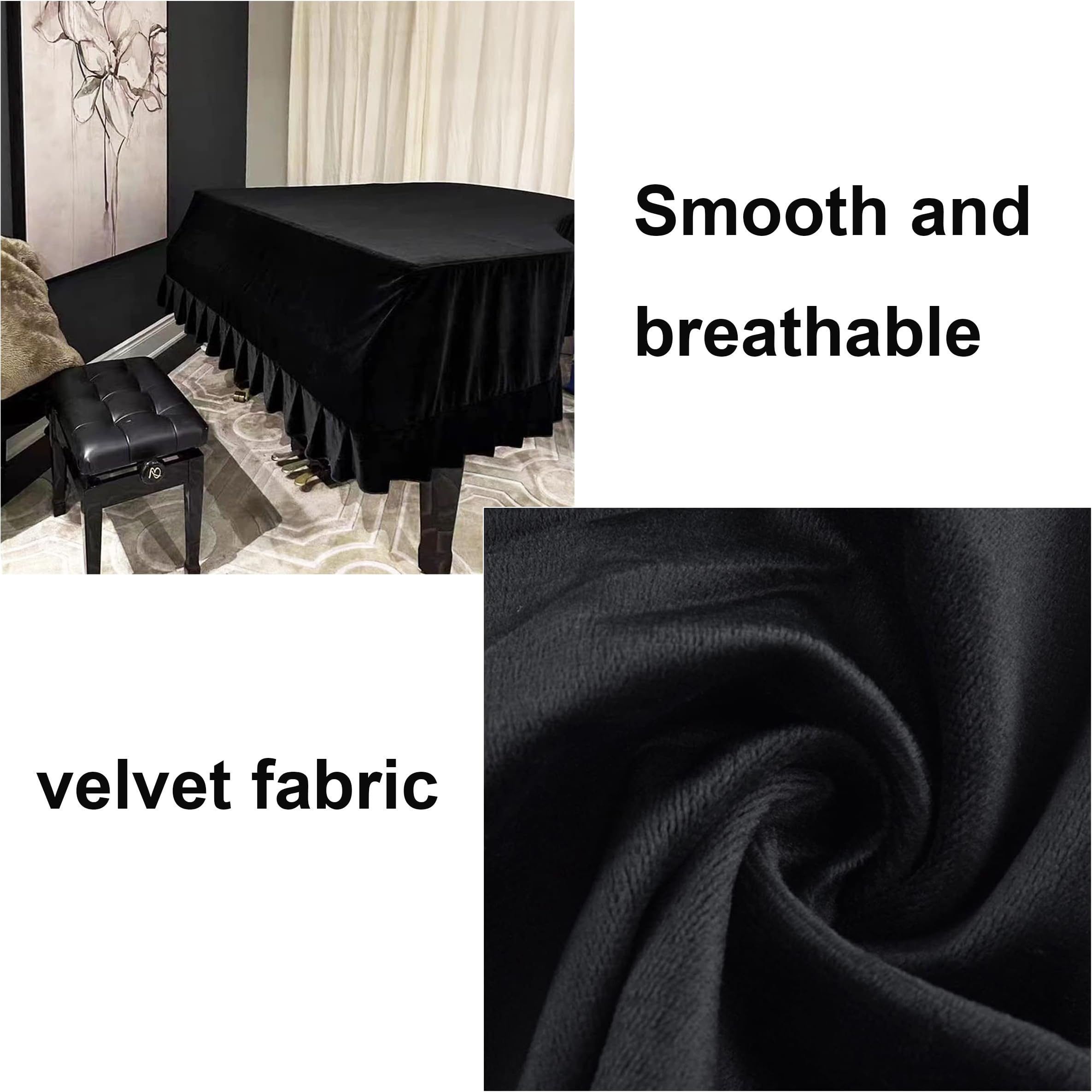 Copertura per pianoforte a coda verticale standard da 70", in morbido velluto, copertura antipolvere con macramè, protegge da polvere e graffi (A, M)