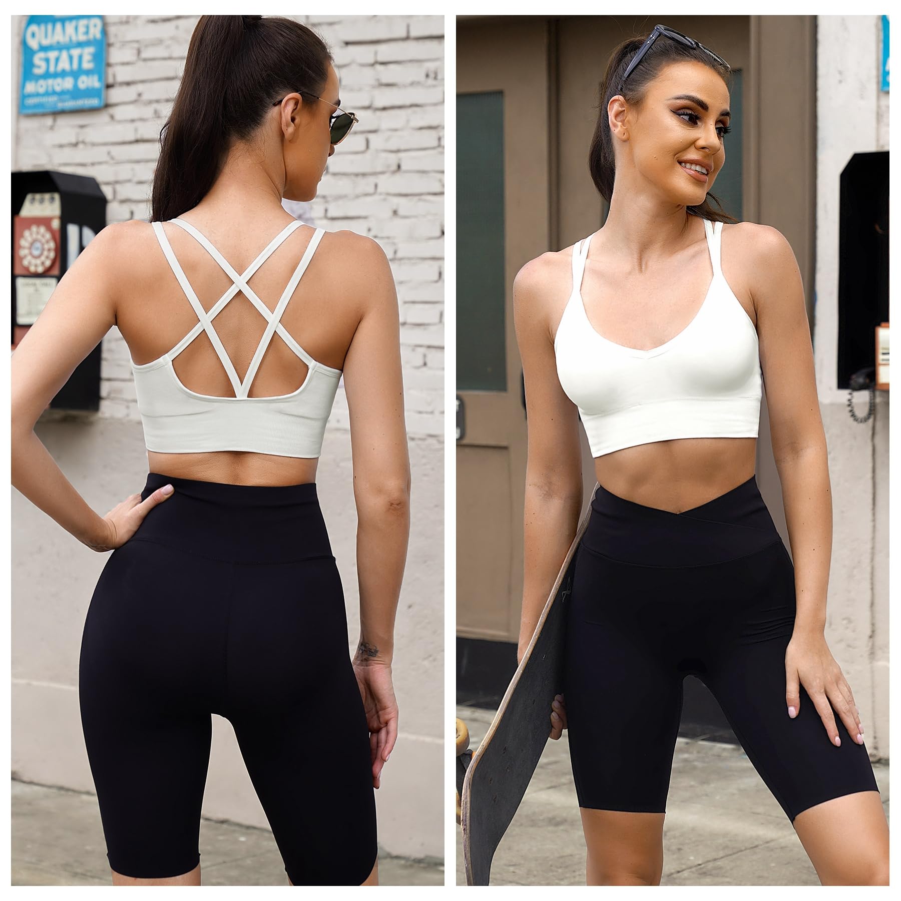 Leversic Reggiseno Sportivo Donna Top Sportivo Donna Reggiseno Scollo a V Imbottito Reggiseni Senza Ferretto Top Palestra Donna Fitness per Yoga Jogging Gym S-XL