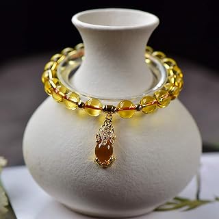 Yellow Crystal Pixiu/Pi Yao Bracelet Feng Shui Healing Chakra Wealth Bracelet Natural Gemstone Amulet Stretchy Bangle Talisman for Money Good Luck Prosperity,8mm