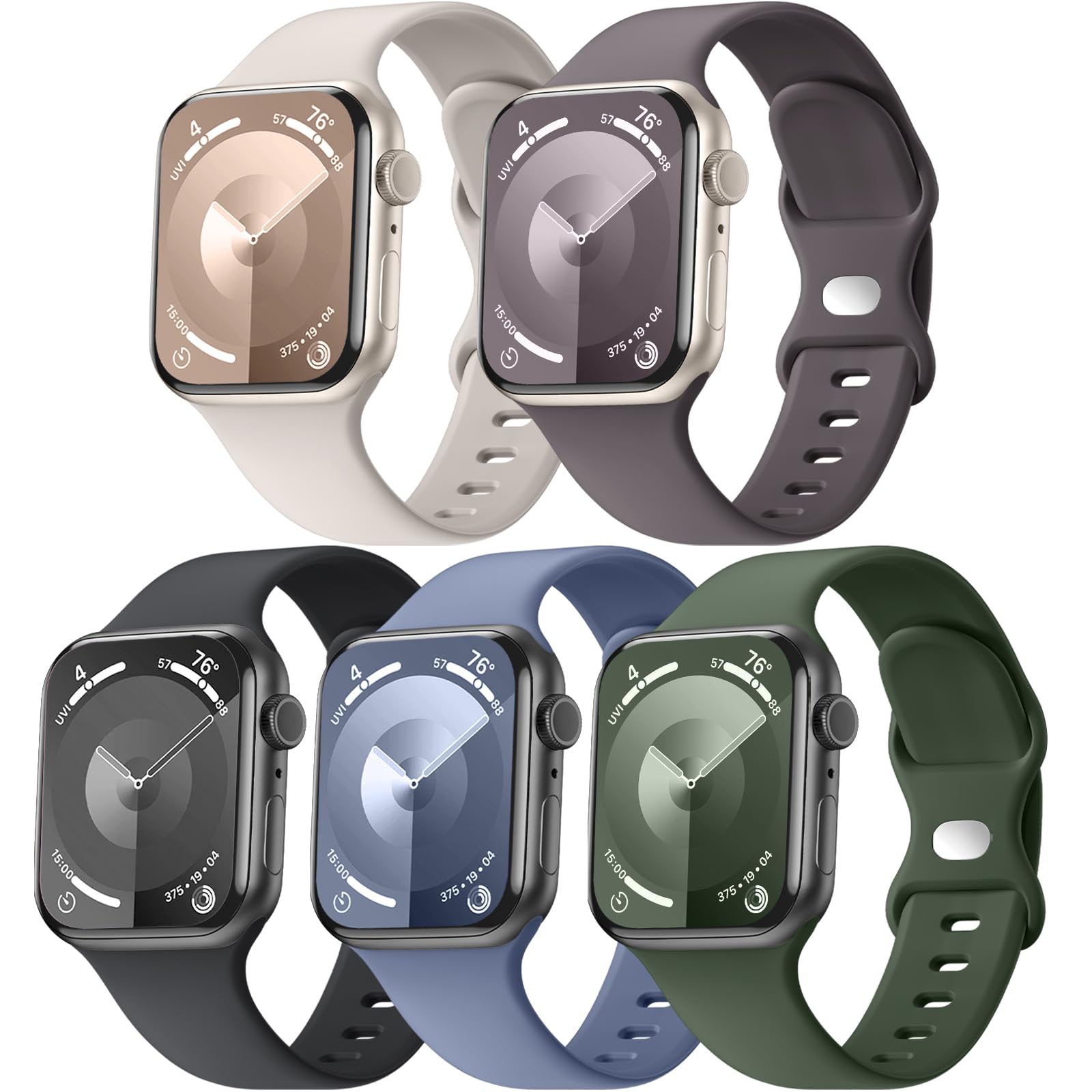 5 Pack Soft Silicone Bands - Compatible with Apple Watch Ultra 2 & Ultra Band 49mm 45mm 44mm 46mm 42mm 41mm 40mm 38mm Men Women, Maledan Sport Strap