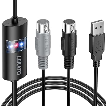 LEKATO USB MIDI Interface MIDI Cable Adapter with Input & Output Connecting with Keyboard/Synthesizer for Editing & Recording Professional MIDI Adapter Cord with Windows/Mac for Studio -6.5Ft USB-2