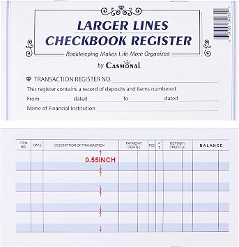 Larger Lines 20 Pack Checkbook Register, Check Registers for Personal Use, Blank Ledger Transaction Registers for Personal or Business Banking, Check Register Book Easy to Read, 24/25/26 Calendars