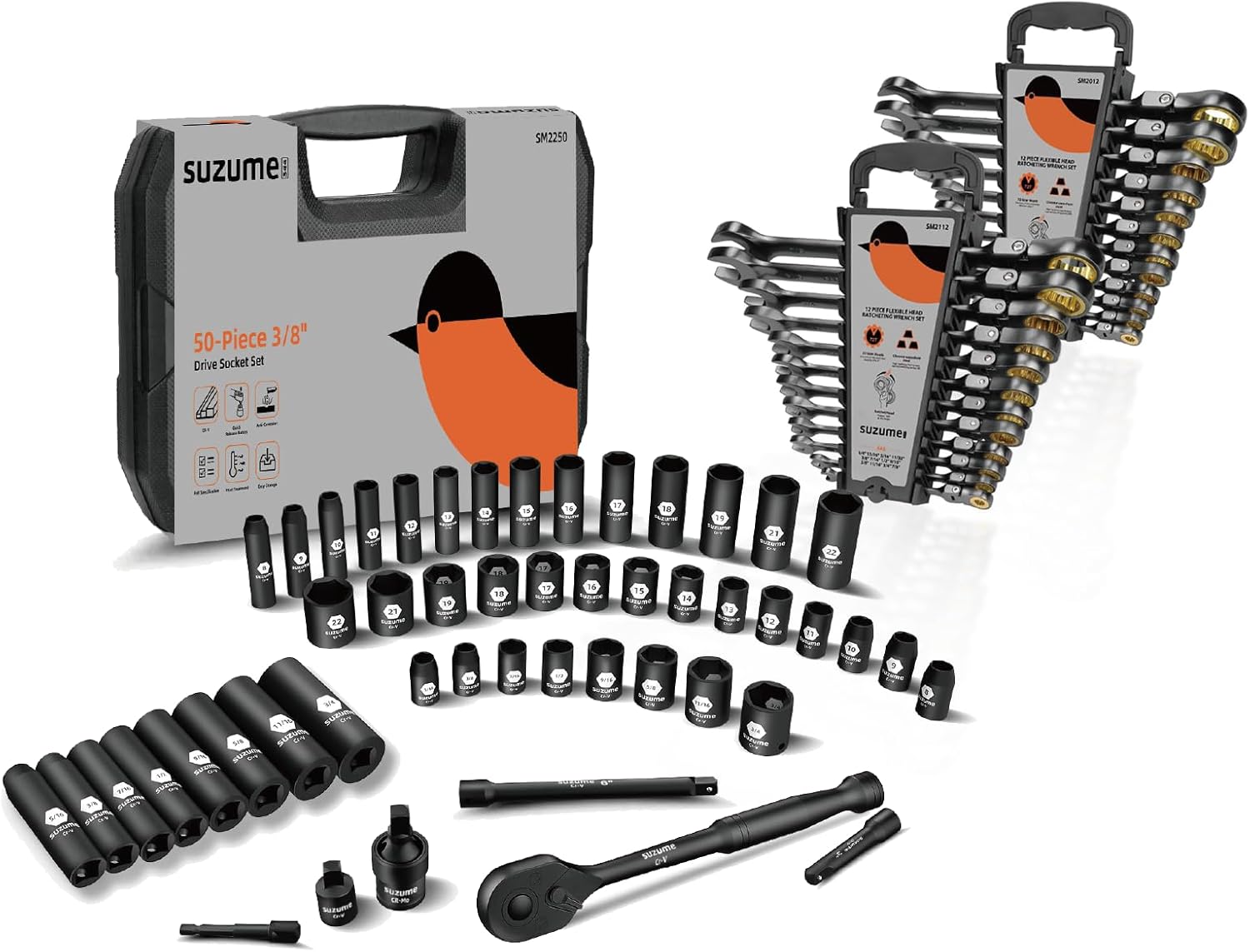 SUZUME Ratcheting Wrench set & 3/8" Drive Impact Socket Set