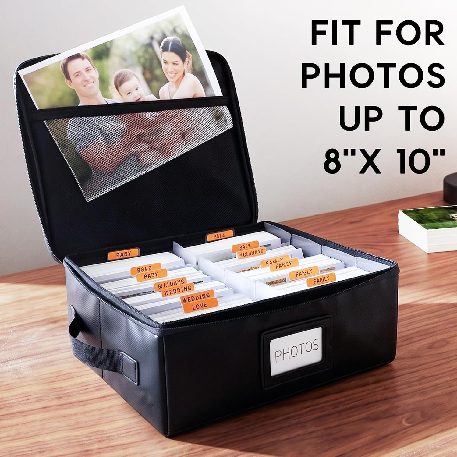 Viesembo Photo Storage Box, Fireproof & Water-Resistant, Acid-Free with Lid & Dividers, Holds up to 2000 4x6 Photos, Photo Storage Containers for Family Memories, Wedding Cards, Baby Keepsakes