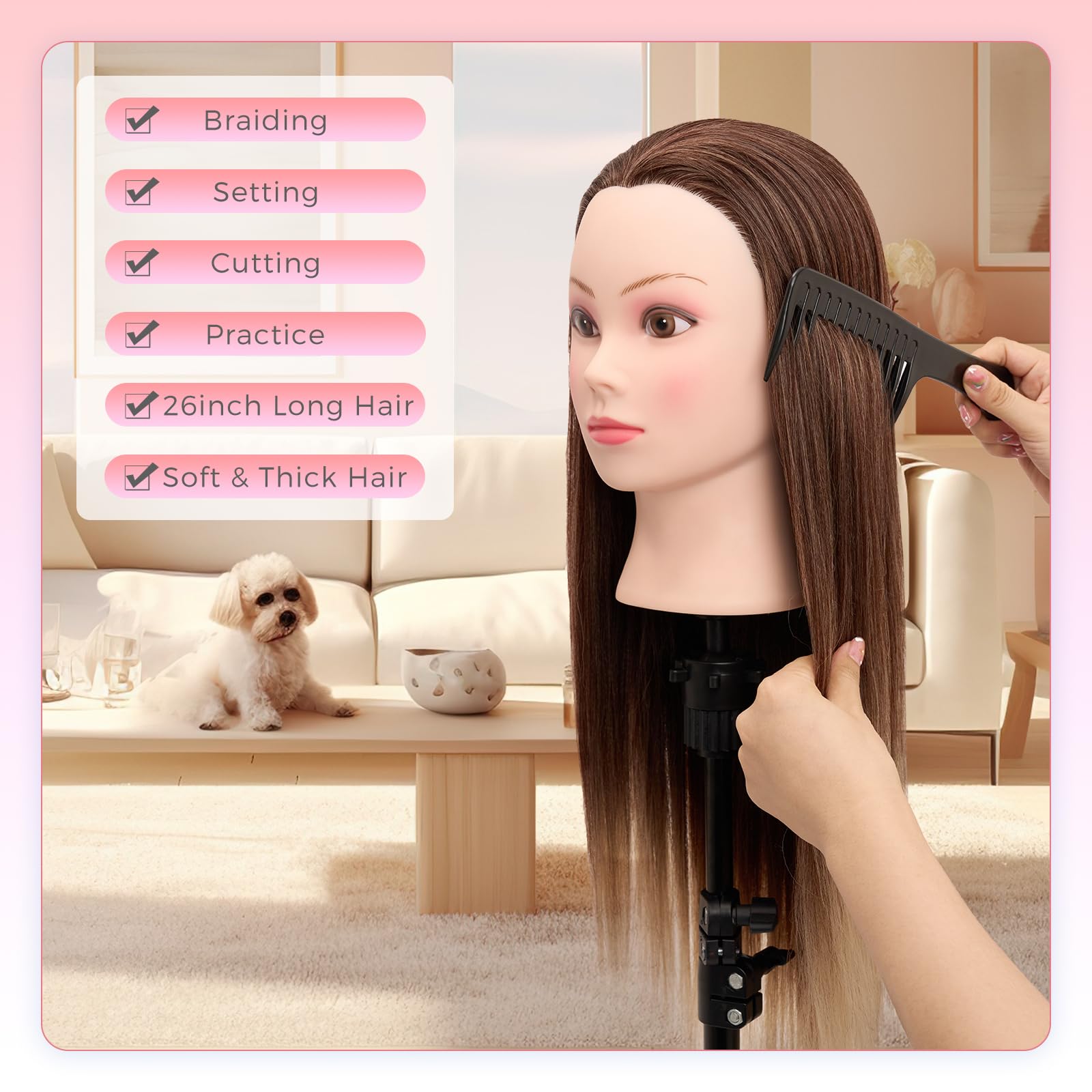 Neverland Beauty & Health Styling Head Training 26inch Doll Stand for Hairdressers Practice Wig Adjustable Metal Tripod Make Up with Eyelashes - Image 4