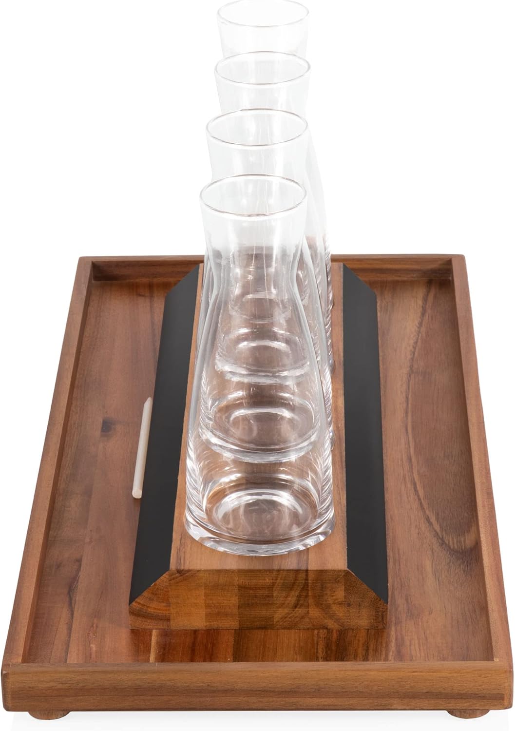 LEGACY - a Picnic Time brand Cava Serving Tray and 4 Glass Carafes, Mimosa Bar Kit, Wine Flight Tasting Set, (Acacia Wood)