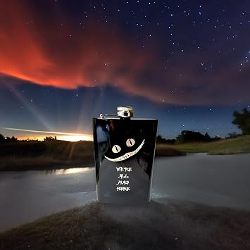 8oz BLACK We're All Mad Here Flask