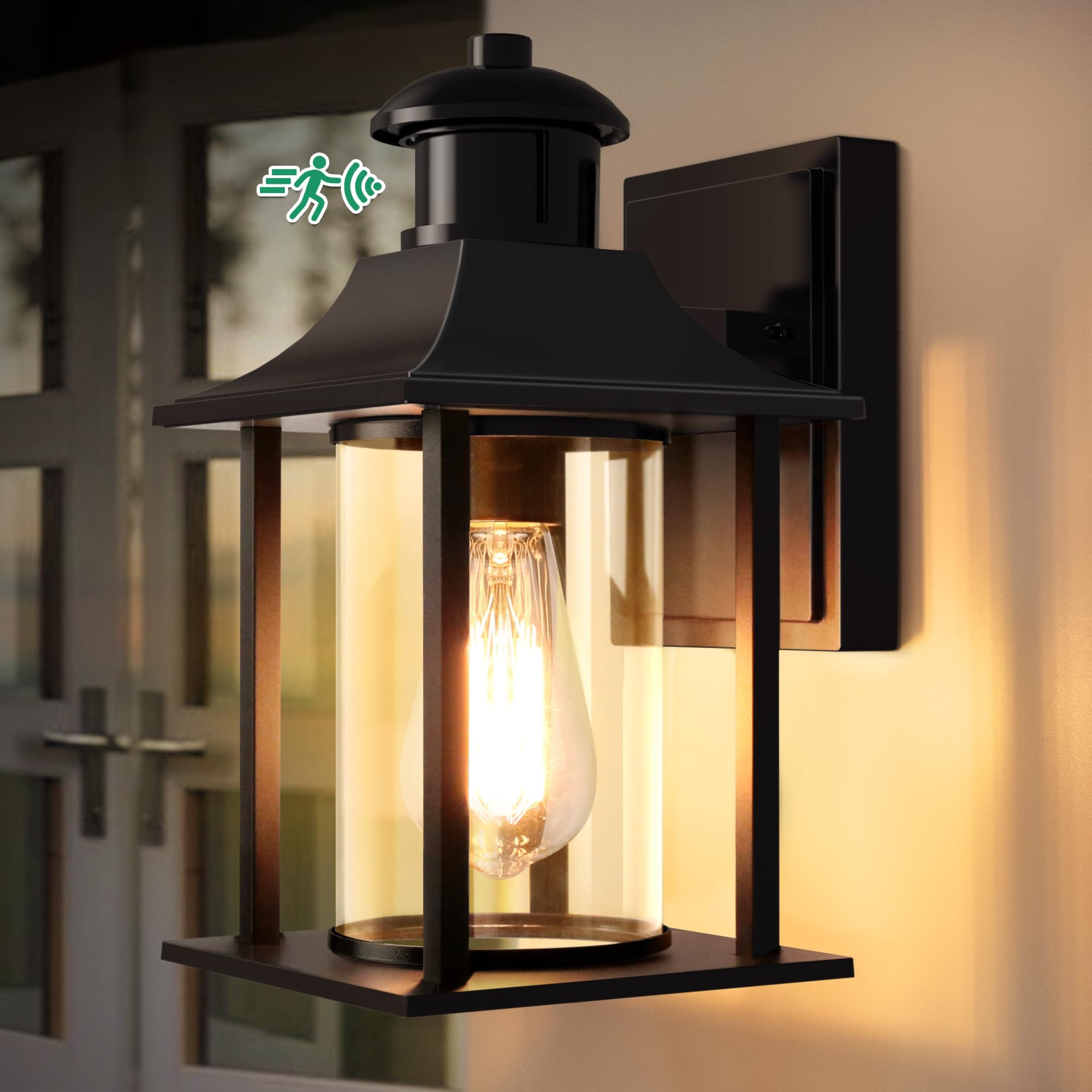Lamomo Outdoor Wall Light,Motion Sensor Light Outdoor with Bulb,Waterproof Aluminum Security Light Sensor Wall Lantern Black Anti-Rust Outside Wall Sconce for Garden Doorway-Black โ image 1