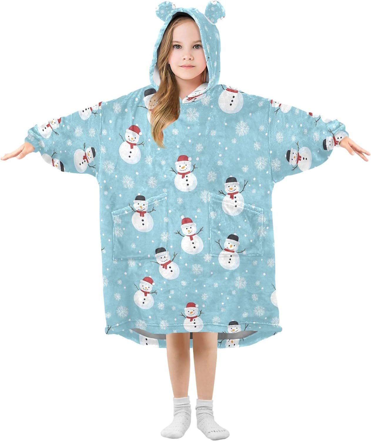 Christmas Xmas Snowman Snowflake Kids Wearable Blanket Hoodie and Sleeves for Toddlers, Cute Hoodies Girls B0403578