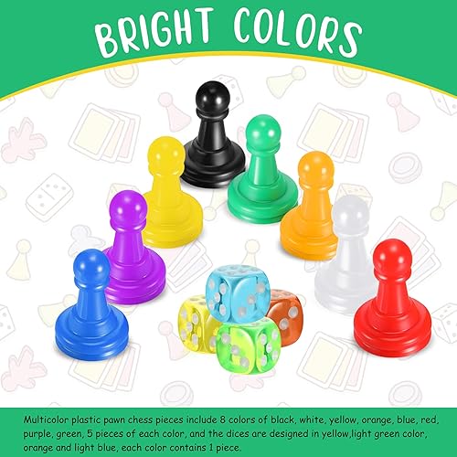 Miniatura 3 de Zhanmai Juego de 40 piezas de juego de mesa, peones de juego de ajedrez de plástico multicolor, piezas de peón para juego de mesa y 4 piezas de 6