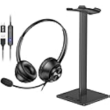 New bee Headphone Stand & Wired USB Headset with Microphone for PC Call Centre Work Computer Gaming Office Phone