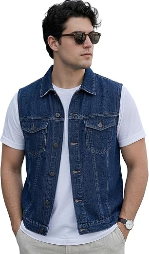 Urbano Fashion Men's Regular Fit Washed Sleeveless Denim Jacket