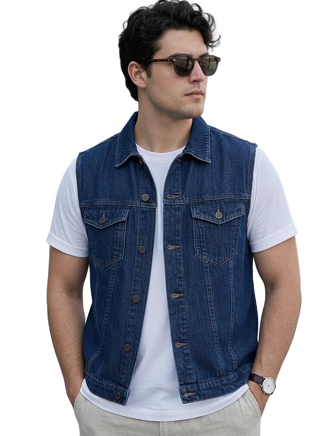 Urbano Fashion Men's Regular Fit Washed Sleeveless Denim Jacket