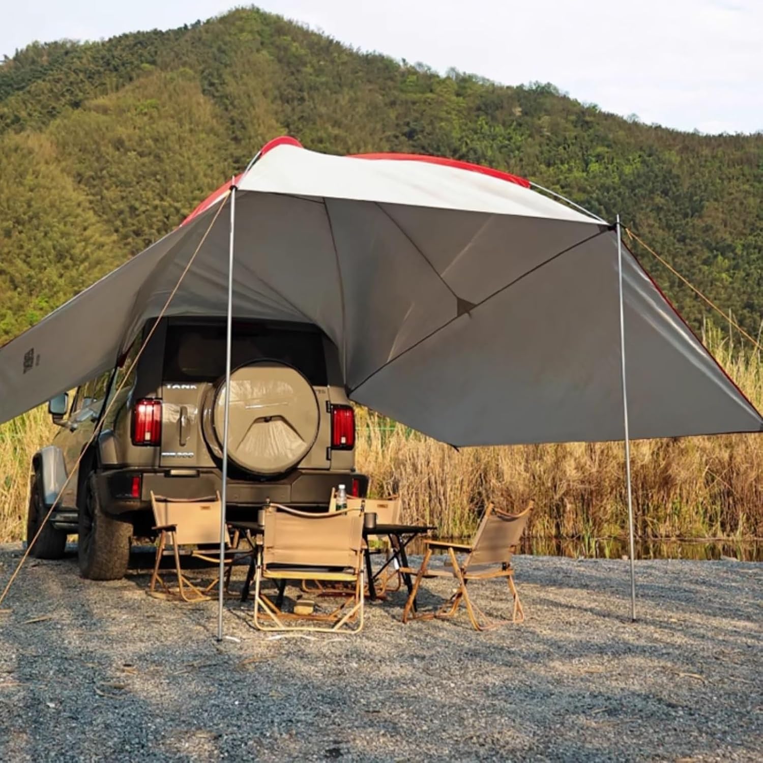 Car Awning for Camping, Tailgate Tent for SUV/Van, Waterproof and Sunproof 190T Polyester with UPF50+, Truck Canopy for Outdoor Adventures(White)