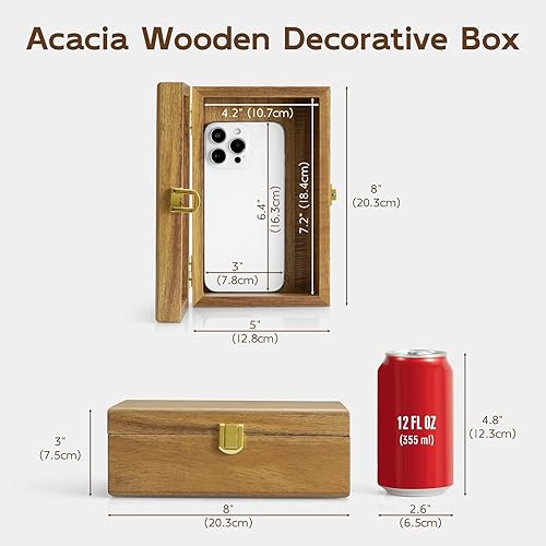Miniatura 2 de Caja decorativa de madera de acacia con tapa, pequeña caja de joyería, caja de recuerdos, cajas de recuerdo con tapas, caja de regalo de madera