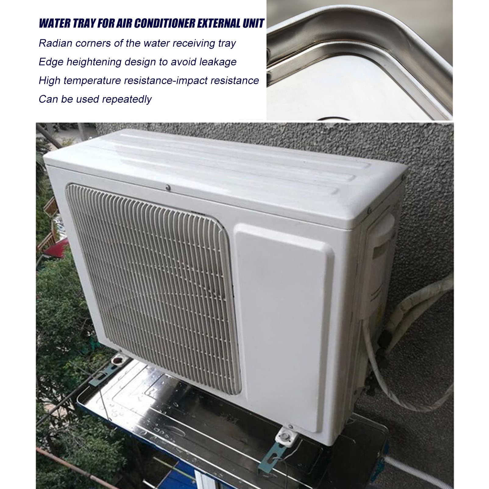 Bandeja de drenaje de condensado de acero inoxidable para bandeja de goteo de aire acondicionado, bandeja de drenaje universal dividida HVAC con tubo de drenaje, almohadilla colectora de agua para