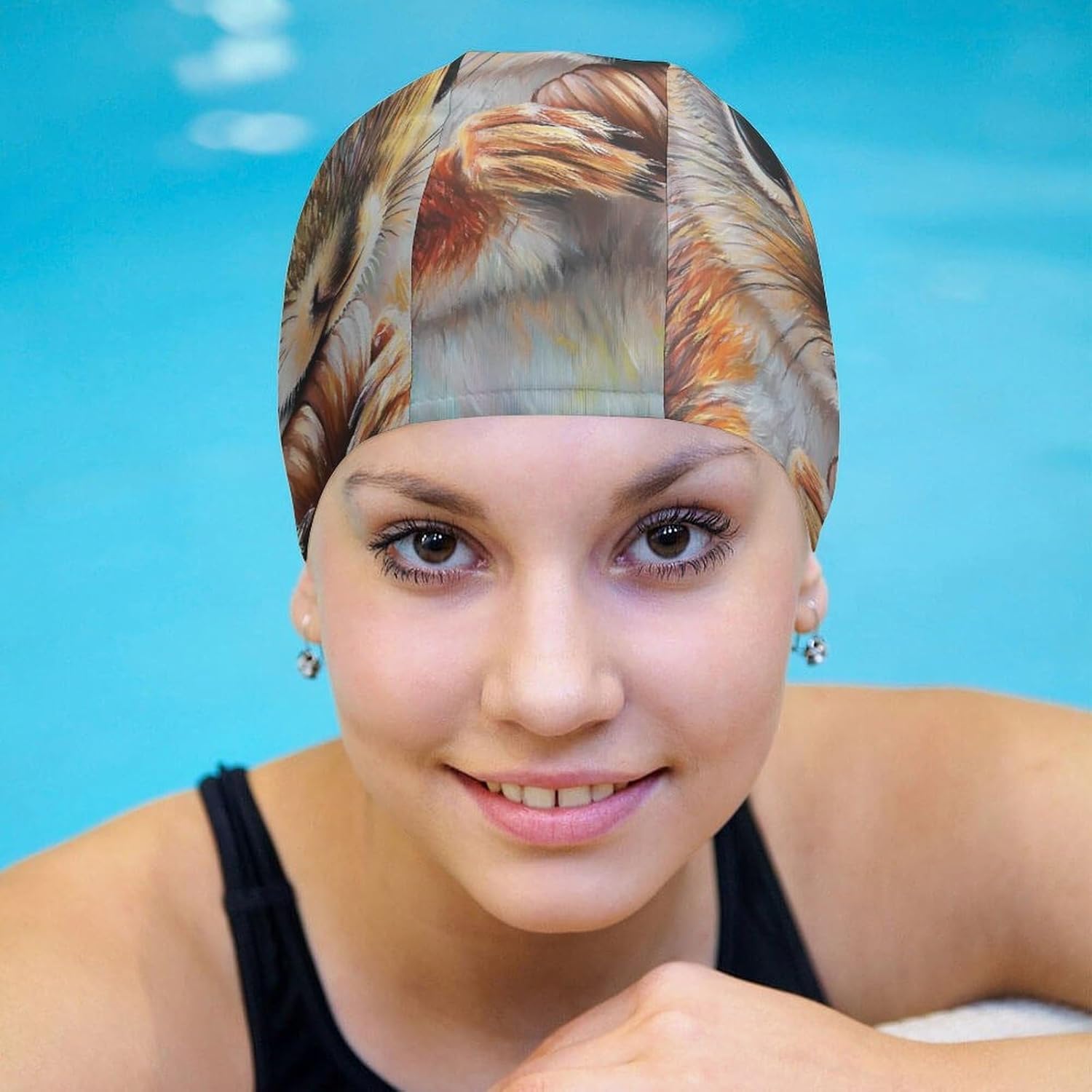 Squirrel Vintage Oil Painting Womens Swim Cap for Men Adult Swimming Hat Curly Short Medium Long Hair