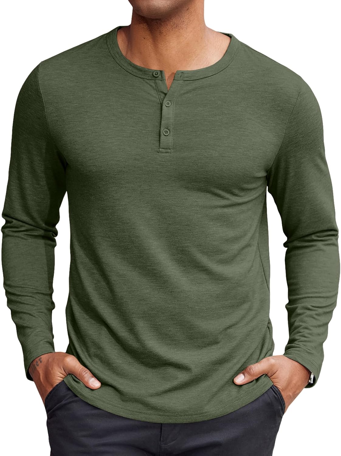 COOFANDY Henley Shirts for Men Long Sleeve T Shirts Textured Casual Stretch Fashion Pullover Lightweight Fall Tops