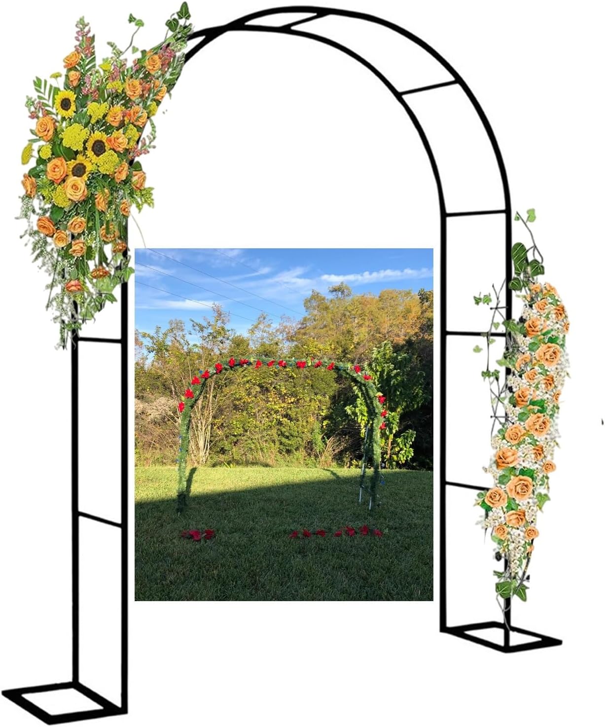 Durable Metal Garden Arbor Wedding Arch, Large Trellis for Roses & Vines, Elegant Bridal Party Pergola, Sturdy Outdoor Decoration, 1.8x2.2m Black Archway Support Frame