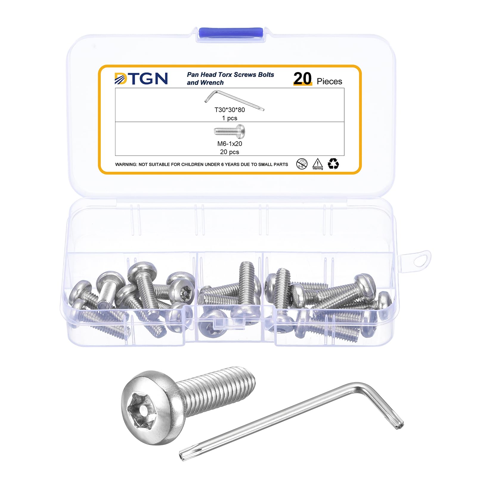 DTGN M6x20mm Pan Head Torx Security Screws, 20Pack, Good for Machinery