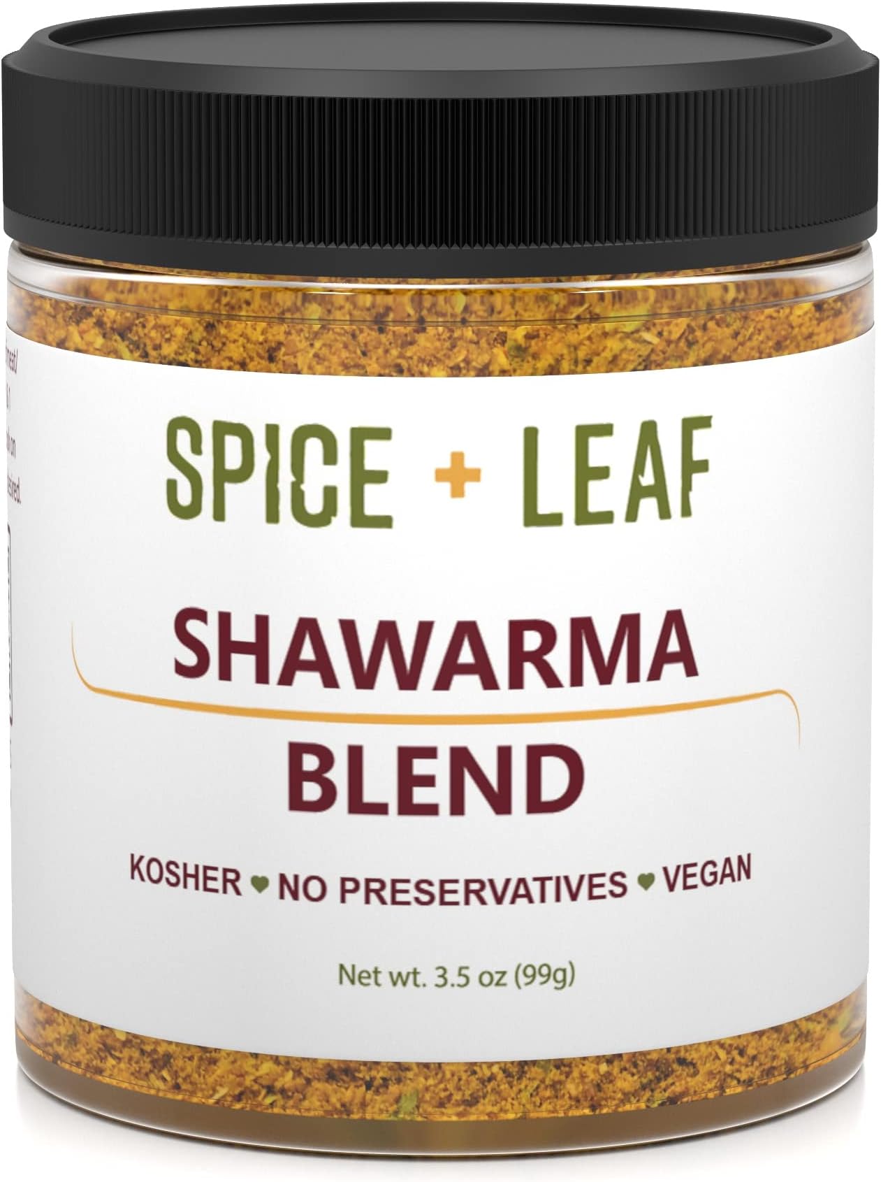 Premium Shawarma Spice Seasoning by Spice + Leaf, 3.5 Oz - Kosher, Vegan Preservative Free Spice Blend for Middle Eastern Flavor. Vegetarian, Dairy Free and Salt Free