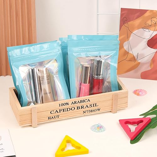 Miniatura 5 de Bolsas resellables de Mylar a prueba de olores, para almacenamiento de alimentos, bolsas de embalaje holográficas con ventana frontal para muestras