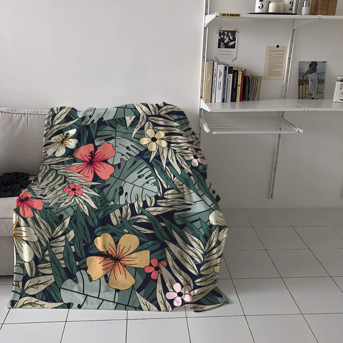 Neatee Living Überwurfdecke Mit Tropischen Blättern – 127x152 Cm, Grün, Weiches Flanell Für Sofa & Bett