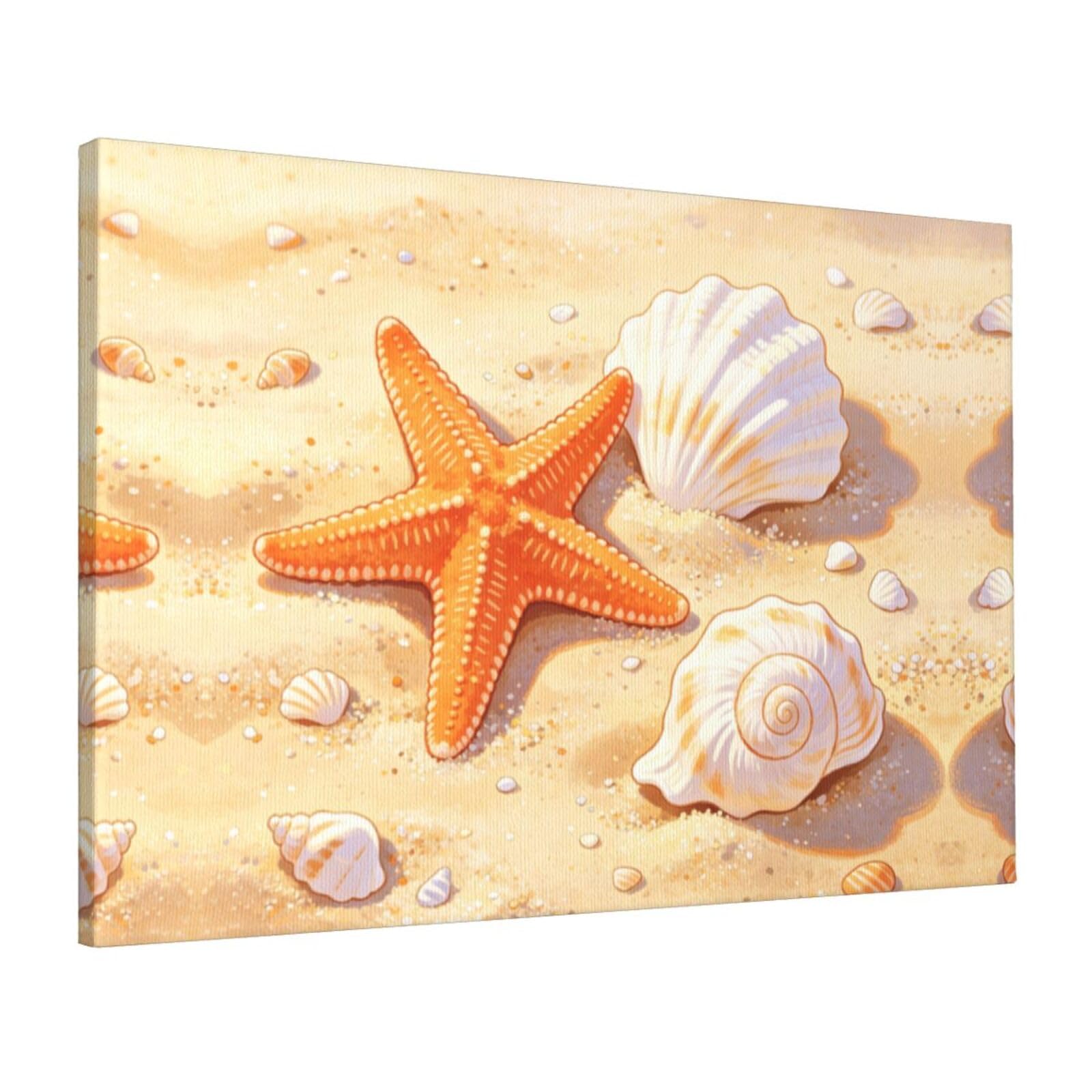 CNTDBU Starfish Seashell Art Canvas Wall Art 16x24 Inch-Large Modern Painting Print for Living Room, Framed Ready to Hang Artwork for Bedroom