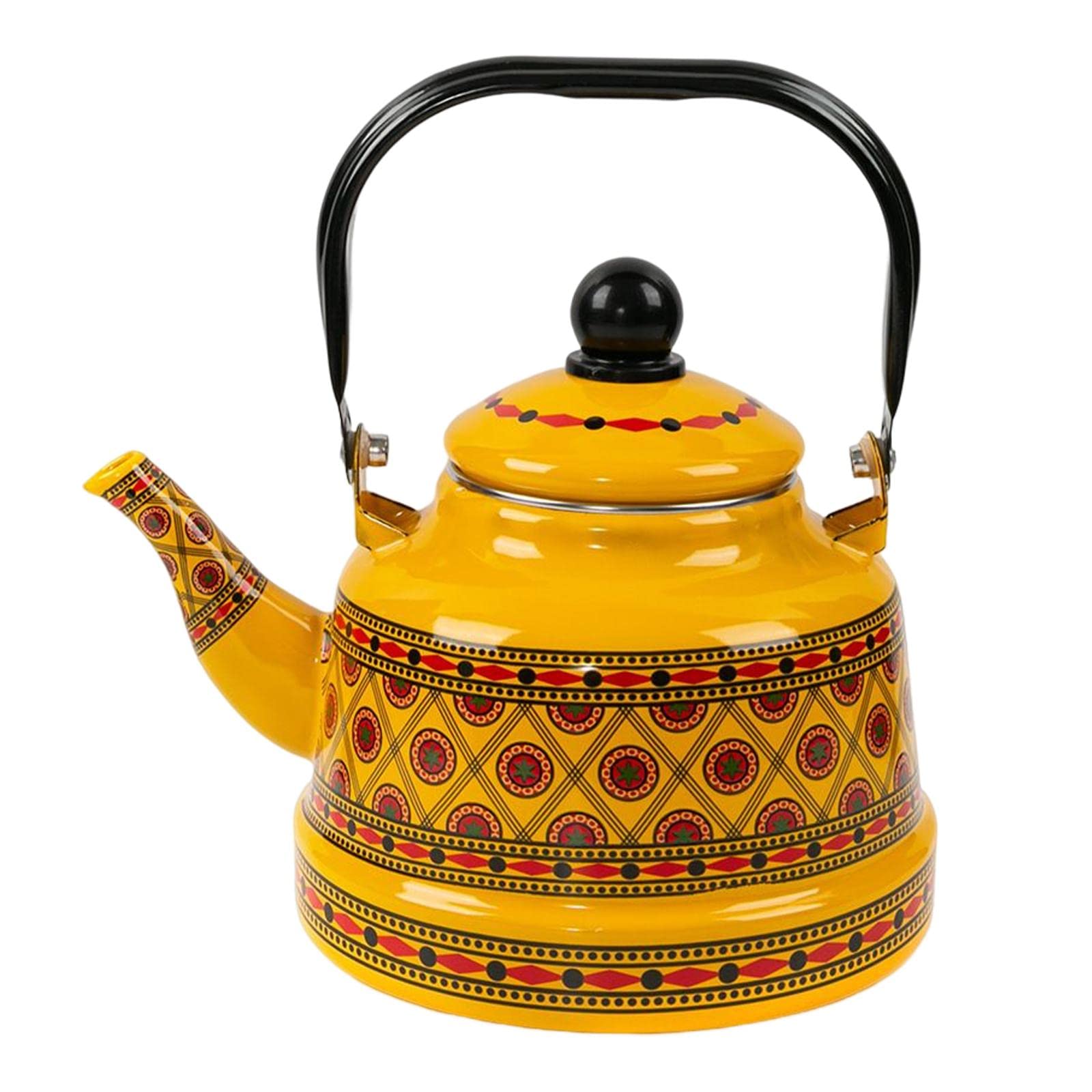 2,5 l emaillierter Teekessel, tragbarer Warmwassertopf, Geschirr, glasiert, klassisches Design, kein Pfeifen, Teekessel für den Herd zum Picknick, gelber Stil B (gelber Stil B)